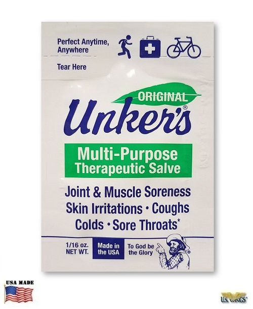 unkers multi-purpose therapeutic salve joint & muscle soreness, skin irritations, coughs, colds, sore throats, made in the usa