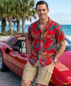 Alternative view of Red Jungle Bird Aloha Shirt