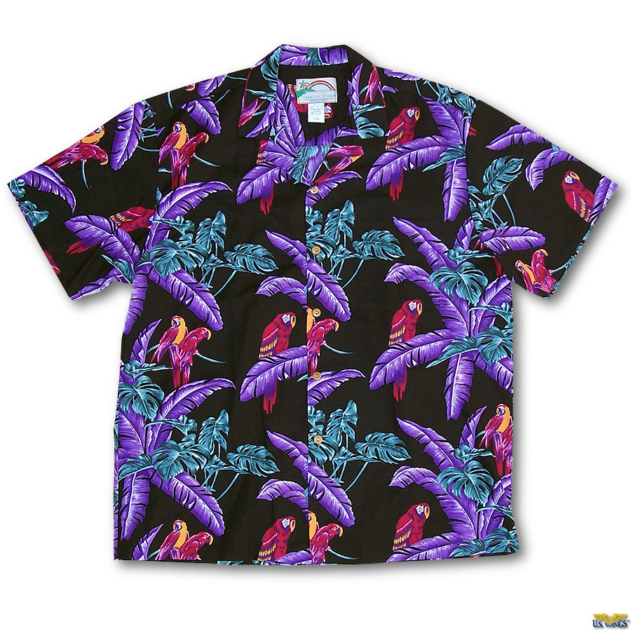 Black Jungle Bird Aloha Shirt
