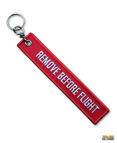 Remove Before Flight on reverse Cloth Keyring with V-22 Osprey on front 