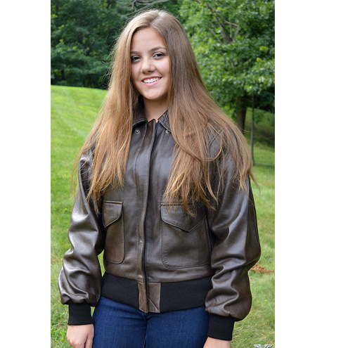 Womens Classic Brown Leather Bomber Jacket