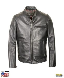 Schott® Waxed Natural Pebbled Cowhide Cafe Leather Jacket