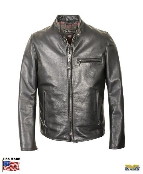 Schott Waxed Natural Pebbled Cowhide Cafe Leather Jacket Us Wings