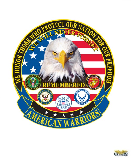 American Warriors Eagle Large Patch - Veteran, USCG, Army, Navy, USMC, USAF (EE 7805EE)