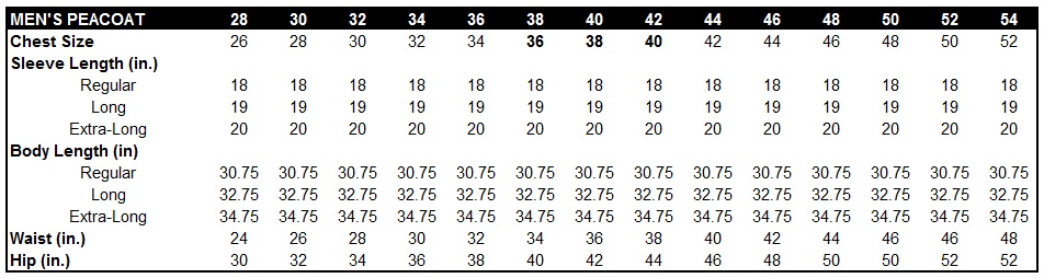 european jacket sizes 