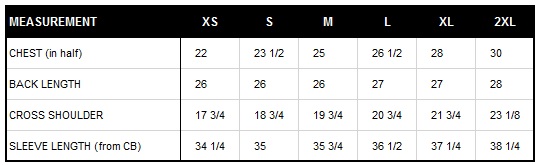 Jacket Measurements - US Wings