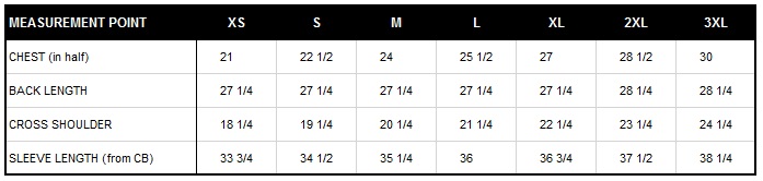 Jacket Measurements - US Wings