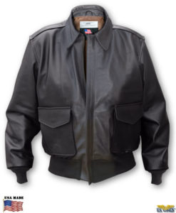 Black Classic A2 Leather Bomber Jacket w/Removable Collar #M2190K