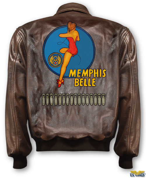 memphis belle hand painted nose art on back of jacket