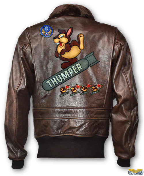 thumper hand painted nose art on back of jacket