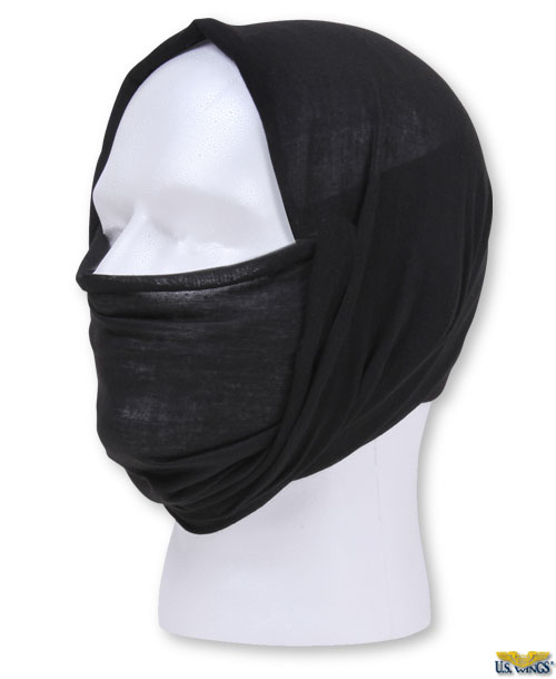 protective face wrap black covering mouth nose and head
