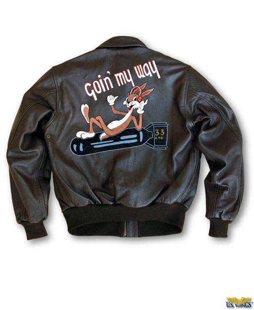 goin' my way nose art hand painted on the back of a jacket