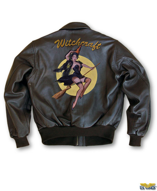 witchcraft nose art hand painted on back of jacket
