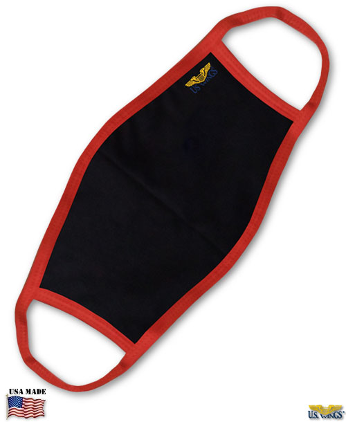 cloth us made us wings washable face mask black with red trim