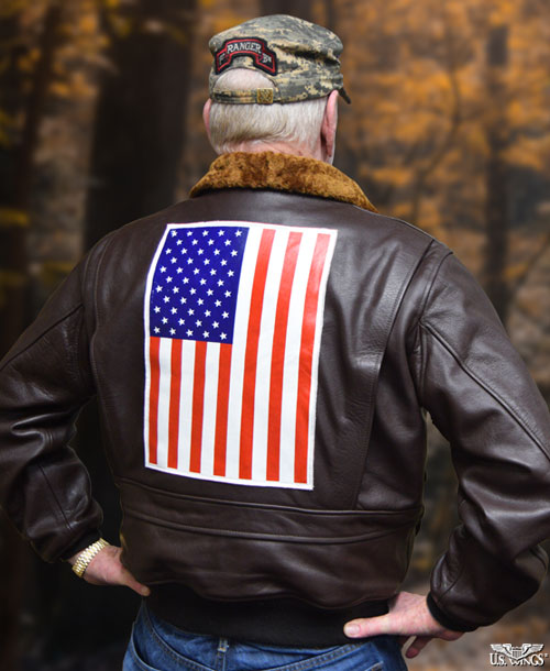 Man wearing Freedom Line Large Leather Flag Patch