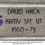 Edmonson County Veterans Memorial: Wiley N. Willis Veterans Memorial Wall Purple Heart David Hack, Army SFC VT. 1960 - 73