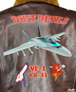 A Plane and Nose Art Painted on the Back of a Jacket