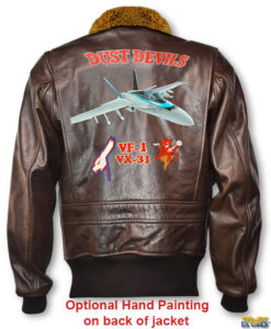 A Plane and Nose Art Painted on the Back of a Jacket