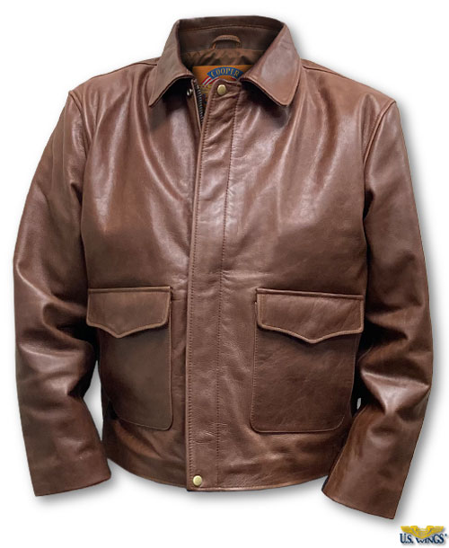 Front of cooper original russet cowhide indy jacket
